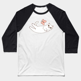 Cute white cat and butterfly Baseball T-Shirt